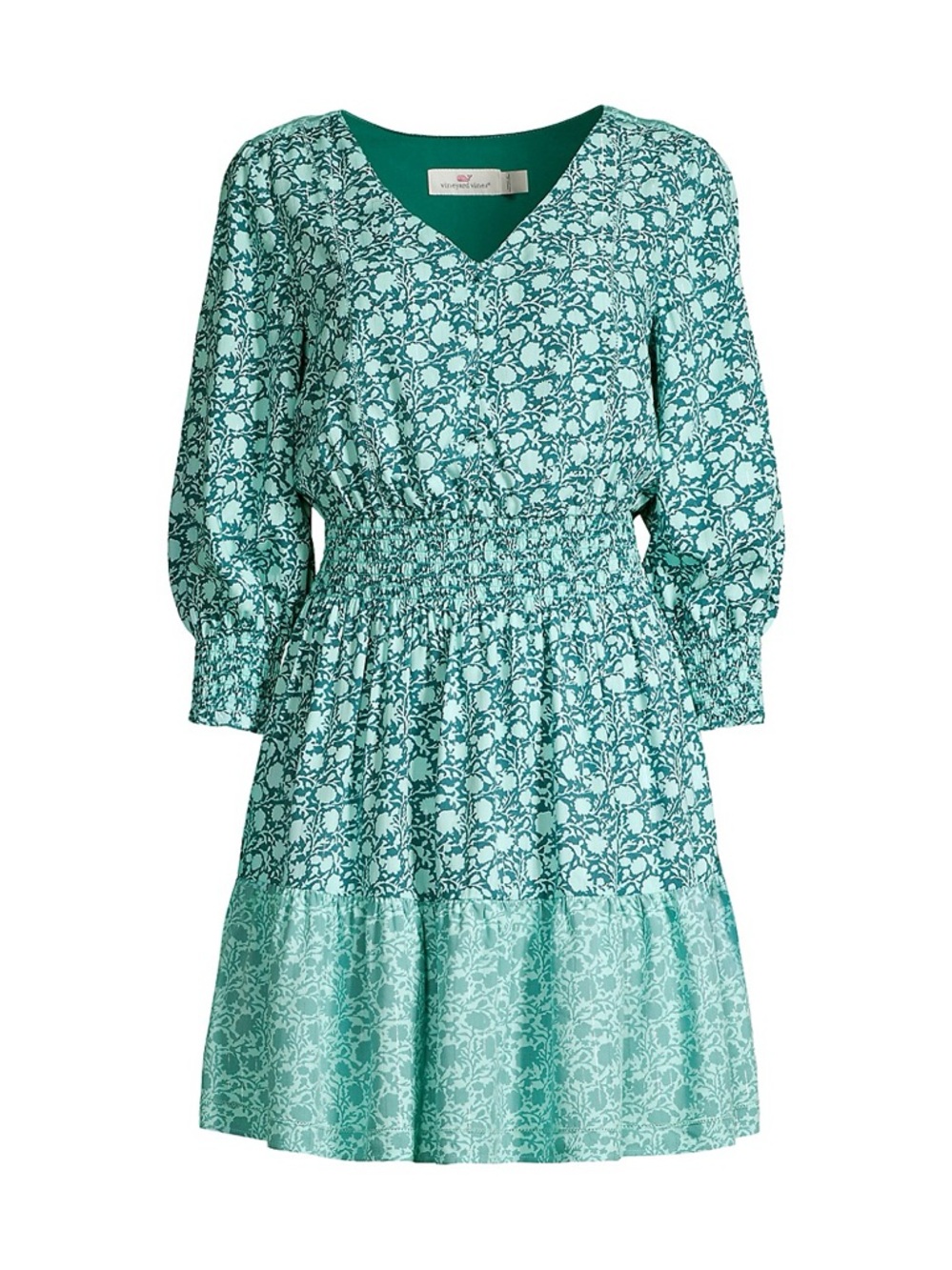 Vineyard Vines Sea Floral Smocked Waist Dress Blue Medium